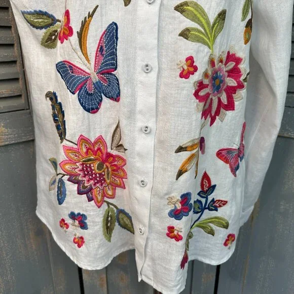 Johnny Was Gracey Linen Oversized Shirt White Sz S - Picture 5 of 15